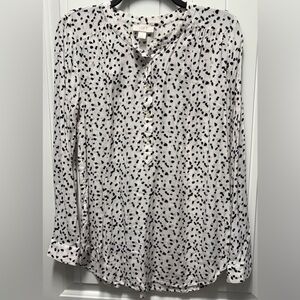 LOFT White Blouse with Black and Pink Accents